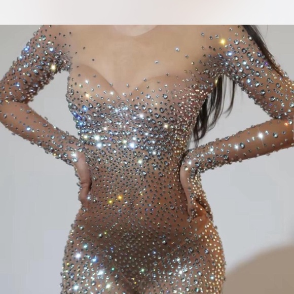Elegant Crystal Embellished Bodysuit Large - Picture 2 of 6